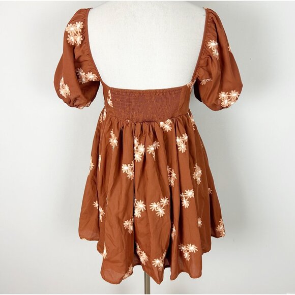 Altar’d State Rust Orange Mini Babydoll Dress Floral Embroidery Size Small Women - Picture 4 of 5